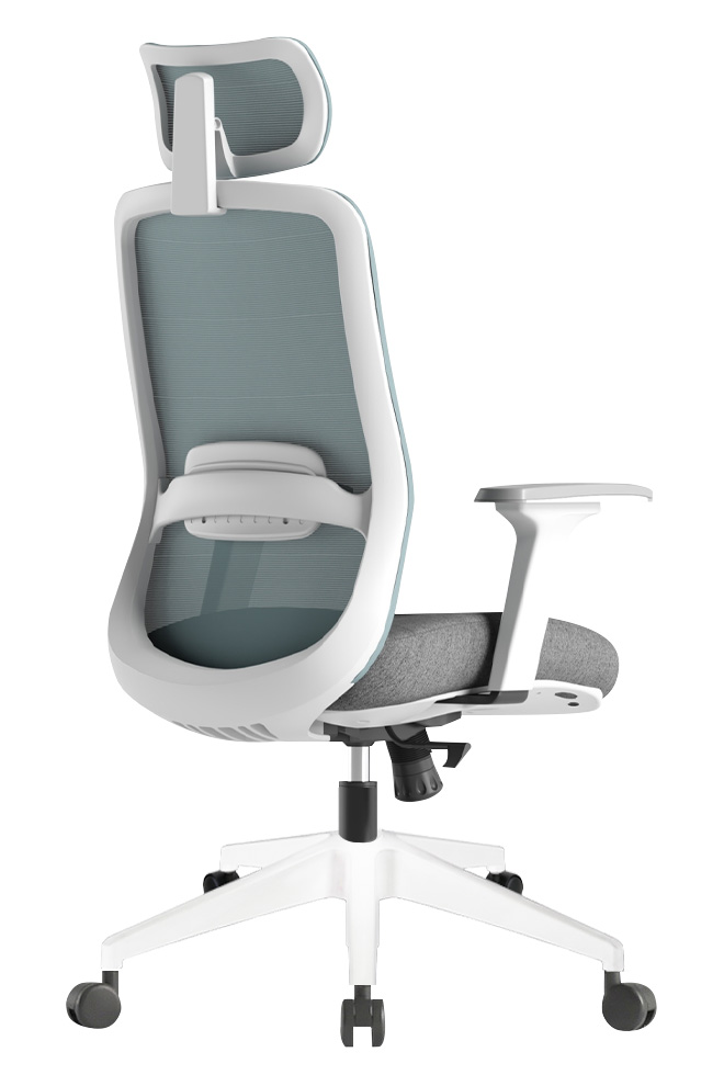 NQ01SG-W 妮可高背網椅白框 - 後側面135 度視角