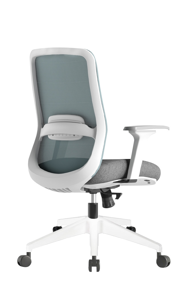 NQ02SG-W 妮可扶手網椅白框 - 後側面135 度視角