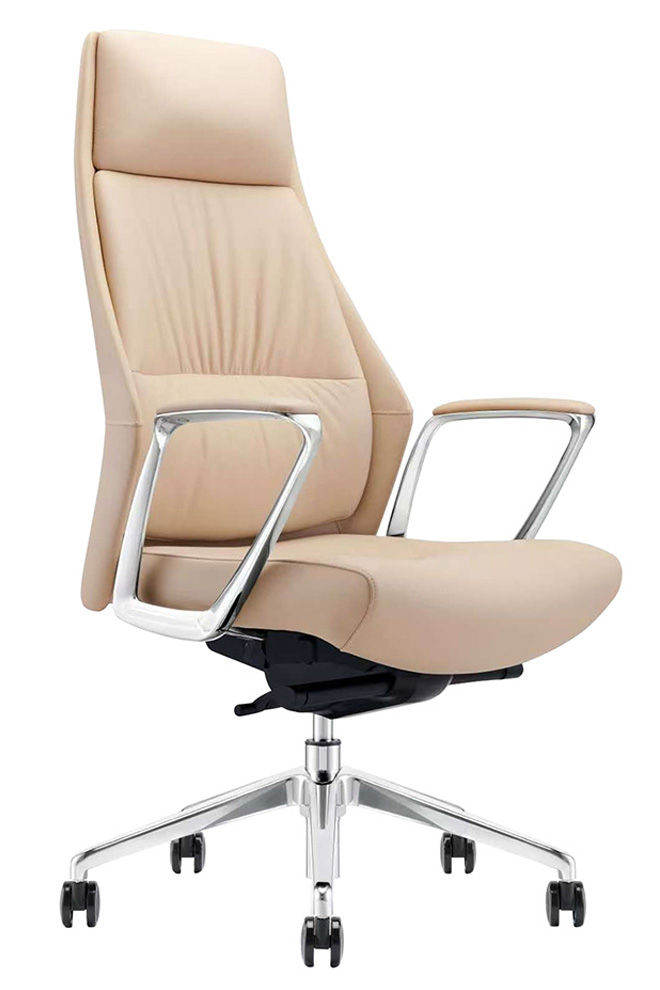 HQ01SGA-W 海奎主管皮椅.米色半牛 - 側面 45 度視角