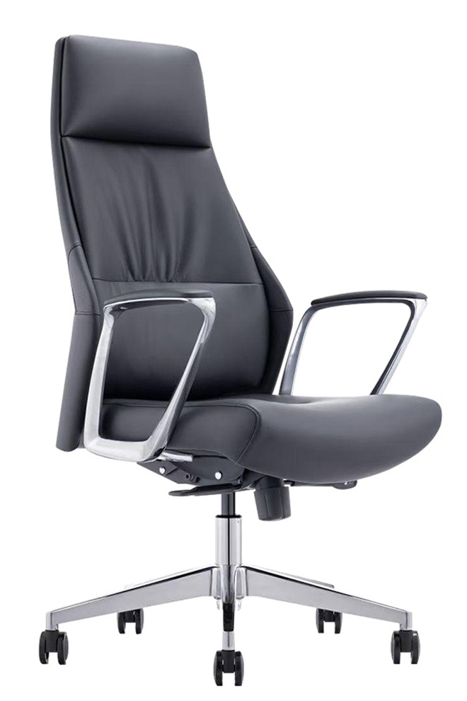 HQ01SGA 海奎主管皮椅.黑半牛 - 側面 45 度視角