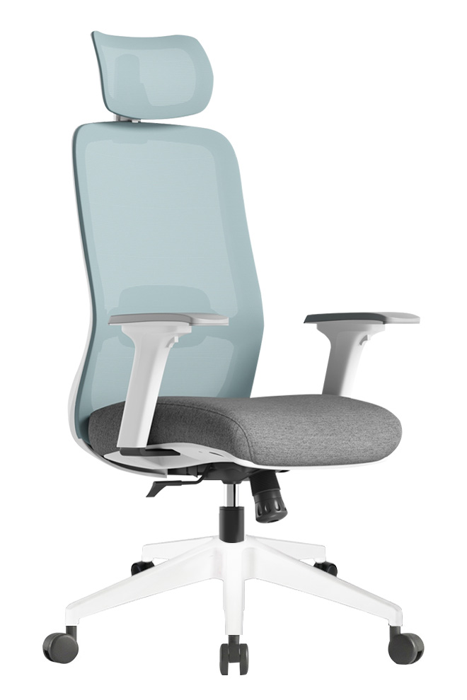 NQ01SG-W 妮可高背網椅白框 - 側面 45 度視角